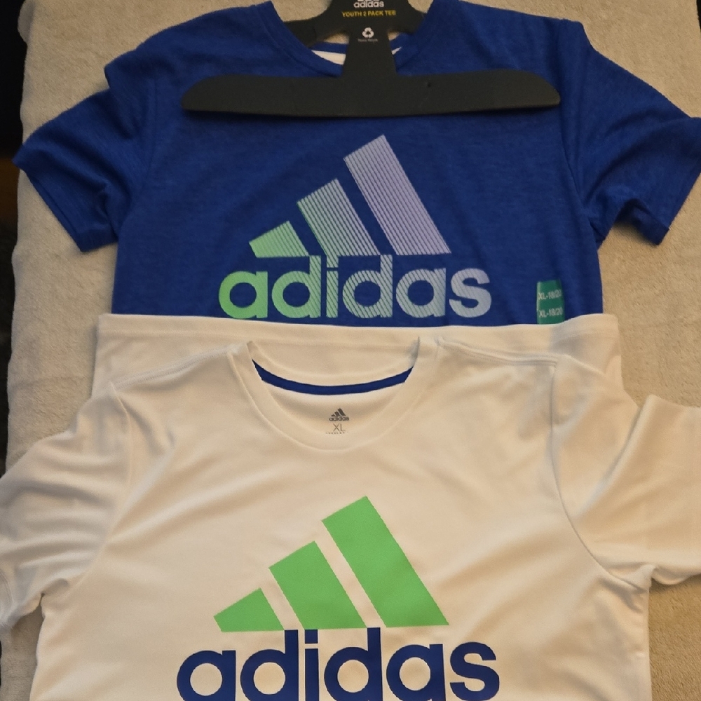 Adidas Youth 2-piece Short Sleeve Logo Tees in Blue & White (Size 18/20 XL)